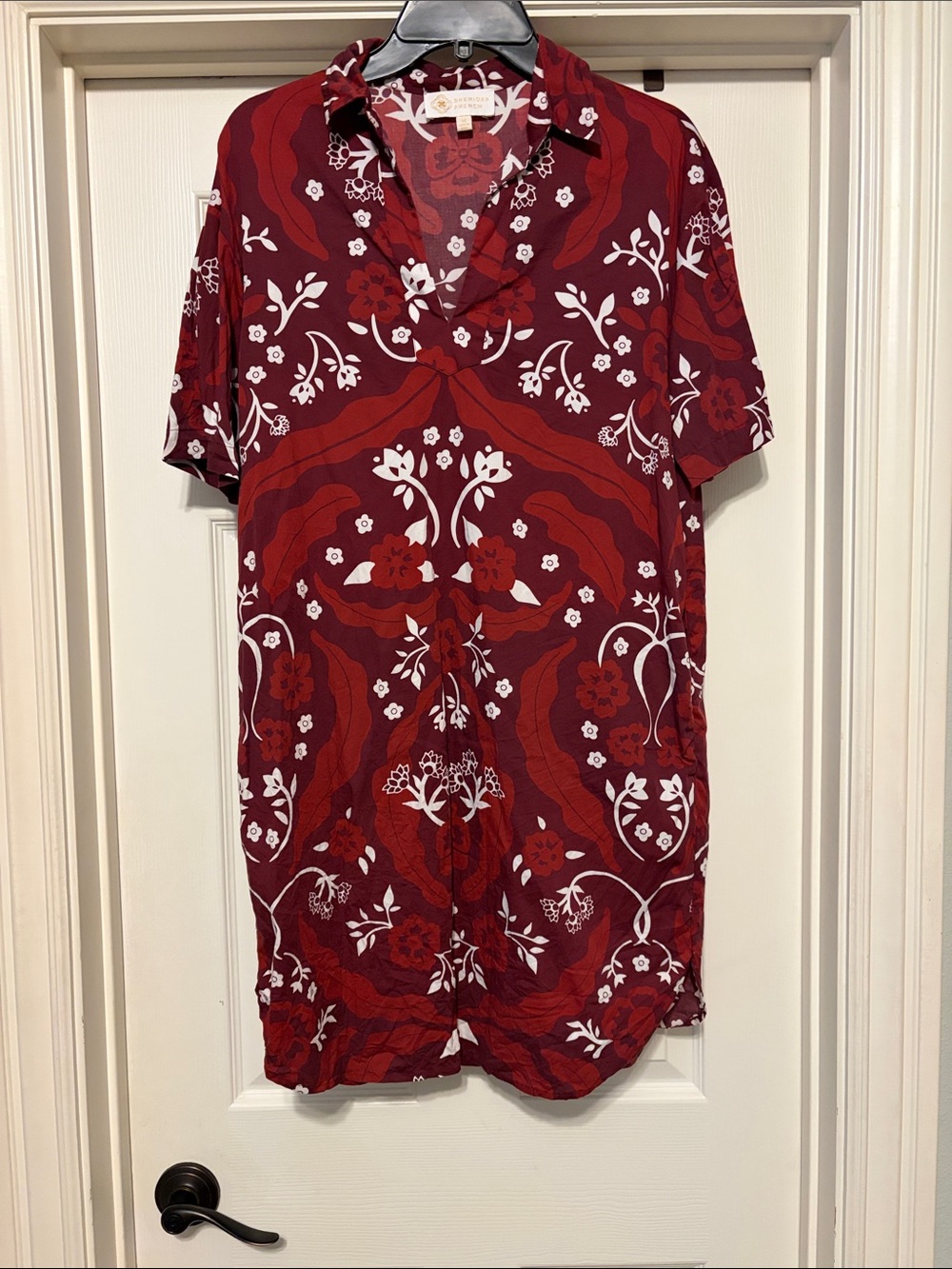 Sheridan French burgundy maroon print dress Sz M